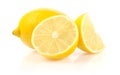 Lemon with Half and Slice on White Background