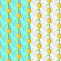 Lemon hand drawn seamless pattern. Modern stylish fantasy pop concept with images of citrus, leaves, drops. White, blue