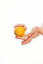 lemon in hand kitchen organique salad ingredient Royalty Free Stock Photo