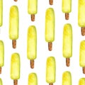 Lemon ice cream watercolor seamless pattern