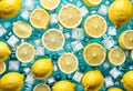 lemon and ice cube background on blue pastel background Royalty Free Stock Photo