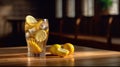 lemon ice tea on brown wooden table with lemons around. Generative Ai Royalty Free Stock Photo