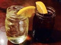 Lemon ice tea in mason jar with wedge of lemon