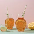 Lemon Ice Tea on Two Carafe Glass Royalty Free Stock Photo