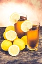 lemon ice tea on wooden table Royalty Free Stock Photo