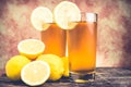 lemon ice tea on wooden table Royalty Free Stock Photo