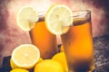 lemon ice tea on wooden table Royalty Free Stock Photo