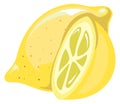 Lemon icon. Cartoon whole citrus and cutted fruit