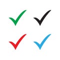 Set of colored check mark icon. Tick symbol, tick icon vector illustration.