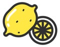 Lemon icon. Juicy yellow fruit. Citrus cut