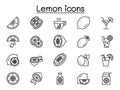 Lemon icons set in thin line style