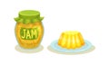 Lemon Jam in Glass Jar and Pudding Vector Set