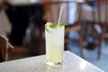 Lemon juice - A glass of Iced lemon soda with honey and topped with sliced lemon and mint leave Royalty Free Stock Photo