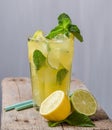 Lemon juice on glass with mint ice white background lemonade drink cold summer Royalty Free Stock Photo