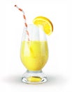 Lemon juice in a glass with straw and clove.