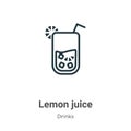 Lemon juice outline vector icon. Thin line black lemon juice icon, flat vector simple element illustration from editable drinks Royalty Free Stock Photo