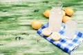 lemon juice and typical yellow sliced lemon on a green chalkboard Royalty Free Stock Photo