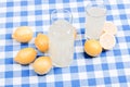 lemon juice and typical yellow sliced lemon on a green chalkboard Royalty Free Stock Photo