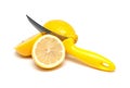 Lemon and knife clipping path isolated on white background