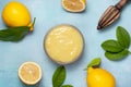 Lemon kurd in glass bowl Royalty Free Stock Photo