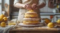 The Lemon Layer Cake. AI generated Royalty Free Stock Photo