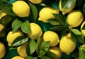 Lemon with leaves background, top view, heap of citrus fruits Royalty Free Stock Photo