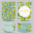 Lemon, Leaves and Flowers. Wedding Card. Invitation card