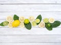 Lemon with leaves on white wooden Royalty Free Stock Photo