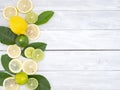 Lemon with leaves on white wooden Royalty Free Stock Photo