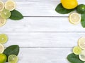 Lemon with leaves on white wooden Royalty Free Stock Photo