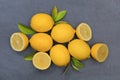 Lemon lemons fruits slate top view