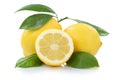 Lemon lemons with leaves fruits isolated on white