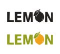 Lemon lettering. Hand drawn text with citrus fruit. Simple black shape and color vector illustration