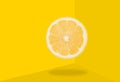Lemon levitate in air on yellow background. Concept of fruit levitation Royalty Free Stock Photo