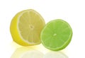 Lemon and lime closeup on white background