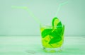 Lemon lime and mint drink cocktail with straw Royalty Free Stock Photo