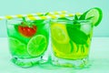 Lemon lime and mint drink cocktail with straw Royalty Free Stock Photo