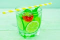 Lemon lime and mint drink cocktail with straw Royalty Free Stock Photo