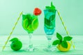 Lemon lime and mint drink cocktail with straw Royalty Free Stock Photo