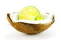 Lemon and Lime Slice in a Coconut Royalty Free Stock Photo