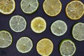 Lemon lime slices food on dark background Royalty Free Stock Photo