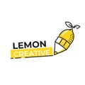 Lemon logo. Logotype with bright fresh lemonade. Summer drawing for a fruit shop