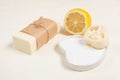 Lemon, luffa, soap and baking soda for house keeping Royalty Free Stock Photo