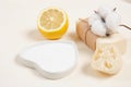 Lemon, luffa, soap and baking soda for house keeping Royalty Free Stock Photo