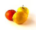 Lemon, mandarin and apple on a white background