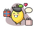 Lemon mascot cartoon giving the gift Royalty Free Stock Photo