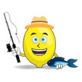 The Lemon mascot character is fishing. vector illustration