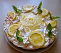 lemon meringue cake is layers of soft, moist lemon cake, Royalty Free Stock Photo