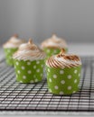 Lemon meringue cupcakes in a green cupcake case on a rack Royalty Free Stock Photo