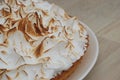 Lemon Meringue Pie Close up. Homemade Dessert Concept with Copy Space. Royalty Free Stock Photo